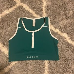 Balance Athletica Longline Zip-Up Sports Bra in Green